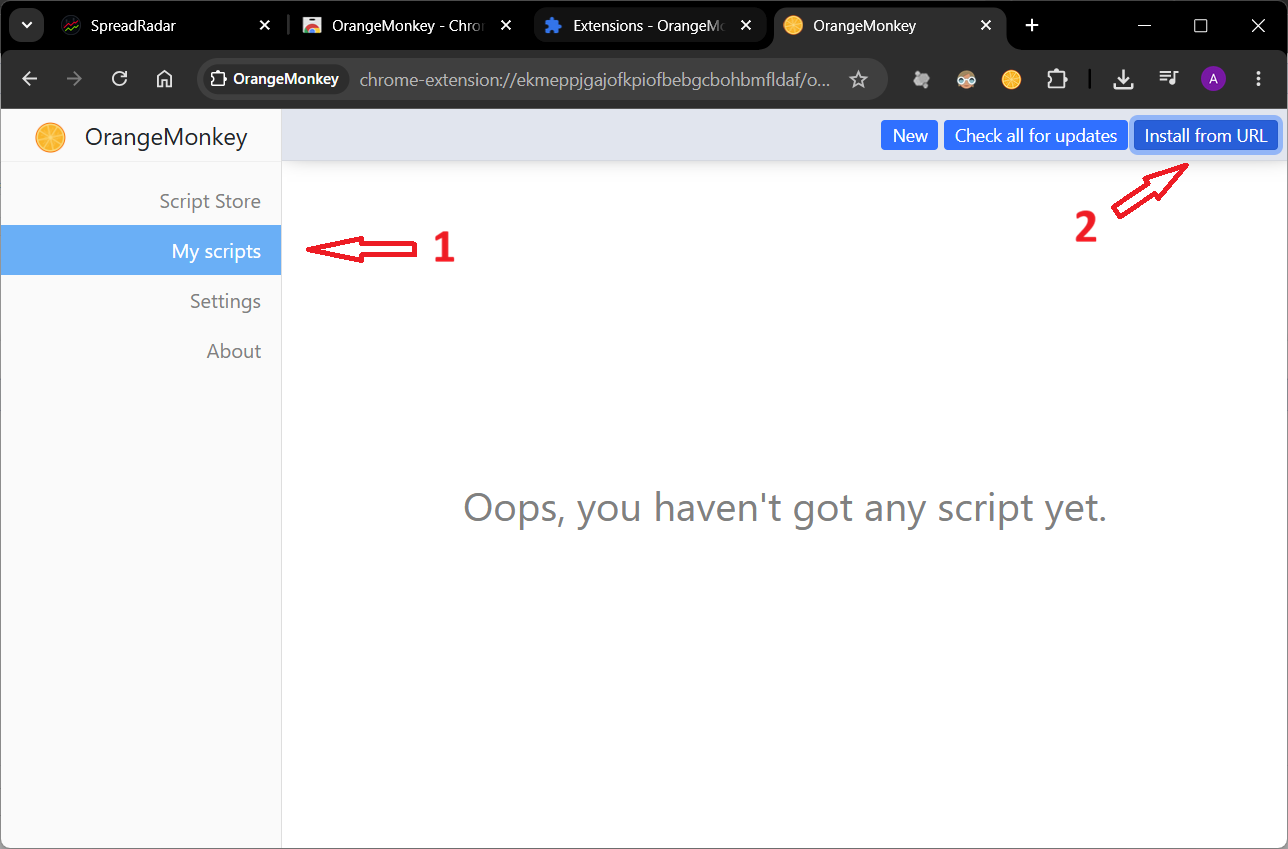 My scripts section and Install from URL button