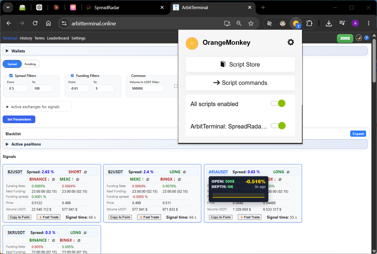 Checking that the script works in ArbitTerminal