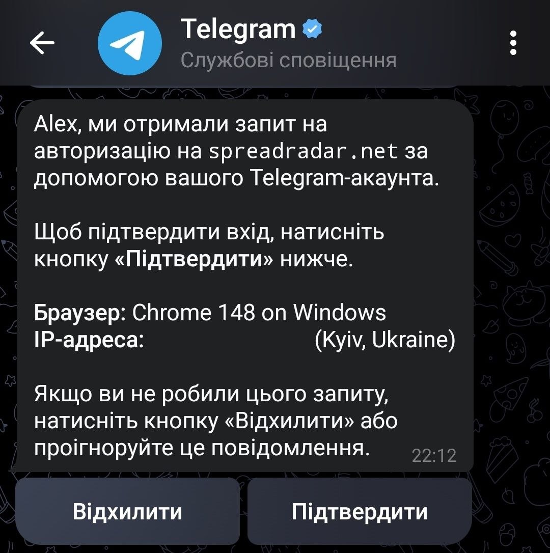 Telegram login confirmation