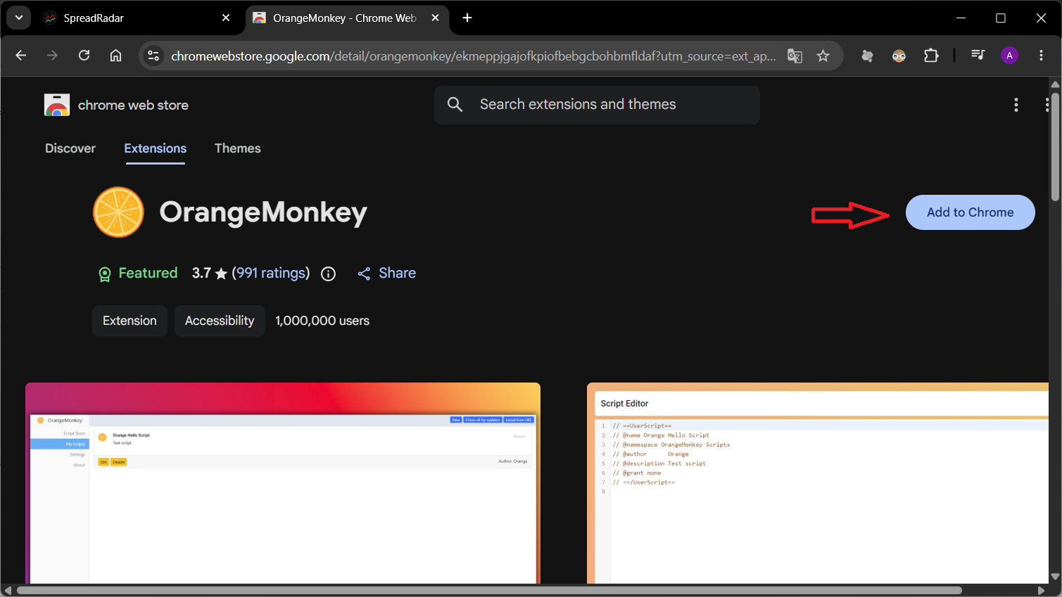 Add to Chrome button for OrangeMonkey